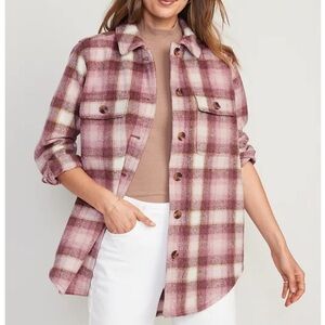 Old Navy Size XL Pink Brown Plaid Soft Brushed Utility Shacket Preppy Outdoor